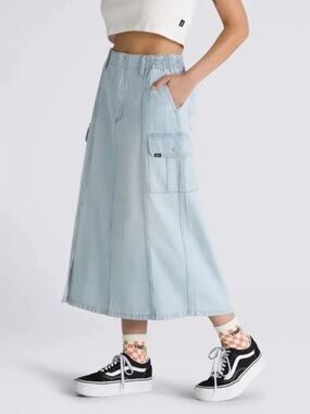 VANS NWT Light Blue Denim Cargo Maxi Skirt with Pockets